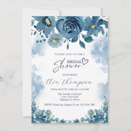 Navy Blue Smoke Floral Bridal Shower Invitation Kaart
