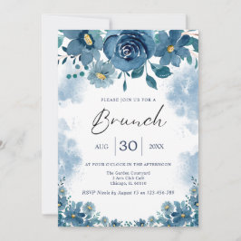 Navy Blue Smoke Floral Brunch Invite Kaart
