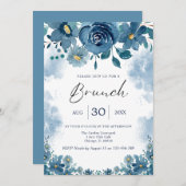 Navy Blue Smoke Floral Brunch Invite Kaart (Voorkant / Achterkant)