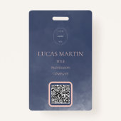 Navy Blue Smokey QR code Employee Name Badge (Voorkant)