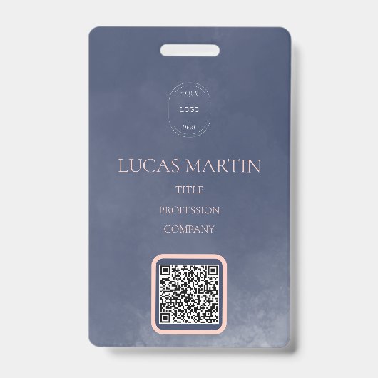 Navy Blue Smokey QR-code naamkaart voor medewerker Badge (Voorzijde)