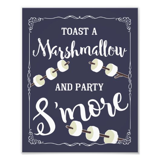 Navy Blue Smore party en trouwbord Foto Afdruk (Voorkant)