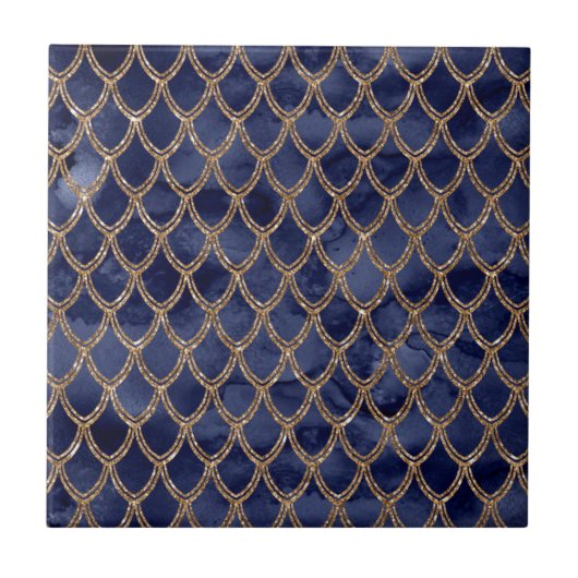 Navy Blue Snake Serpent Reptile Pattern Tegeltje (Voorkant)