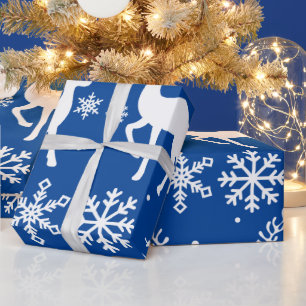 Navy Blue Sneeuw Rendieren Kerstcadeauverpakking Cadeaupapier