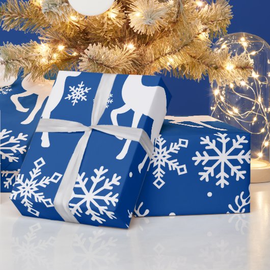 Navy Blue Sneeuw Rendieren Kerstcadeauverpakking Cadeaupapier (Feestdagen)