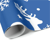 Navy Blue Sneeuw Rendieren Kerstcadeauverpakking Cadeaupapier (Rol Hoek)