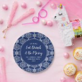 Navy Blue Sneeuwvlok Eat Drink Kerstfeest Papieren Bordje (Feest)