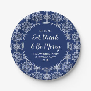 Navy Blue Sneeuwvlok Eat Drink Kerstfeest Papieren Bordje