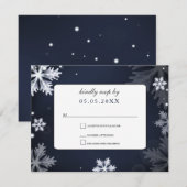 Navy Blue snewflakes winterbruiloft rsvp (Voorkant / Achterkant)