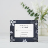 Navy Blue snewflakes winterbruiloft rsvp Kaartje (Staand voorkant)