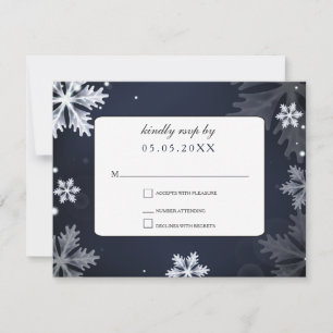 Navy Blue snewflakes winterbruiloft rsvp Kaartje