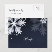 Navy Blue snewflakes winterbruiloft rsvp Uitnodiging Briefkaart (Voorkant / Achterkant)