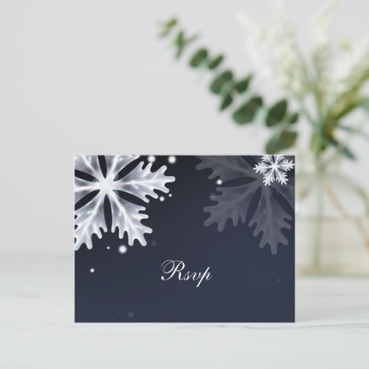 Navy Blue snewflakes winterbruiloft rsvp Uitnodiging Briefkaart (Staand voorkant)