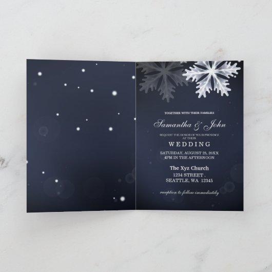 Navy Blue snewflakes wintertrouwuitnodiging (Binnen)