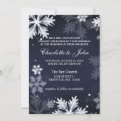 Navy Blue snewflakes wintertrouwuitnodiging Kaart (Voorkant)
