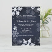 Navy Blue snewflakes wintertrouwuitnodiging Kaart (Staand voorkant)