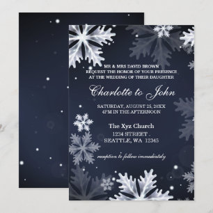 Navy Blue snewflakes wintertrouwuitnodiging Kaart