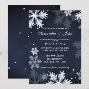 Navy Blue snewflakes wintertrouwuitnodiging Kaart