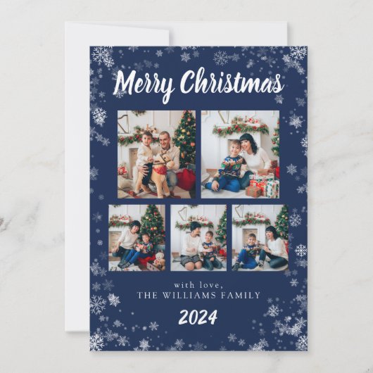 Navy Blue Snow Flake Holiday Kaart (Voorkant)