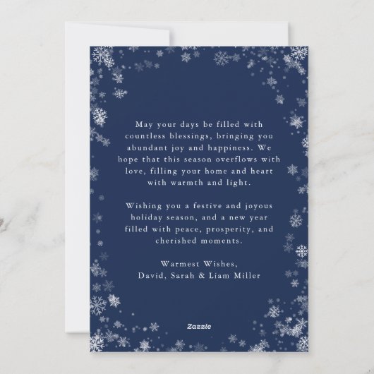 Navy Blue Snow Flake Holiday Kaart (Achterkant)