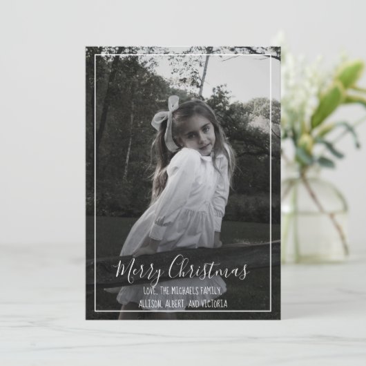 Navy Blue Snowflake 1-foto Feestdagenkaart (Staand voorkant)