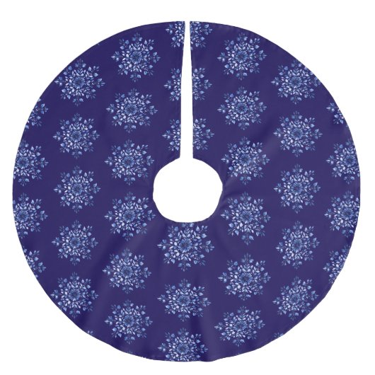 Navy Blue Snowflake kerst Kerstboom Rok (Voorkant)