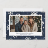Navy Blue Snowflake Kerstfoto Feestdagenkaart (Voorkant)
