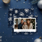Navy Blue Snowflake Kerstfoto Feestdagenkaart