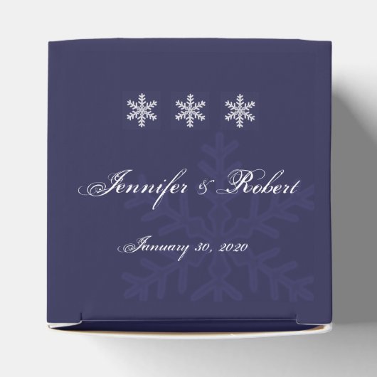 Navy Blue Snowflake Winter Wedding Bedankdoosjes (Bovenkant)