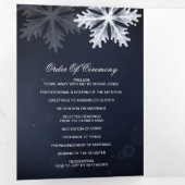 Navy Blue Snowflake Winter Wedding Drieluik Programma (Binnenzijde eerst)