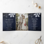 Navy Blue Snowflake Winter Wedding Drieluik Programma (Binnen)