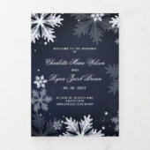 Navy Blue Snowflake Winter Wedding Drieluik Programma (Cover)