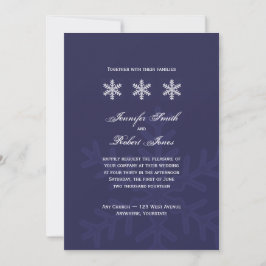 Navy Blue Snowflake Winter Wedding Invitation Kaart