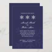 Navy Blue Snowflake Winter Wedding Invitation Kaart (Voorkant / Achterkant)