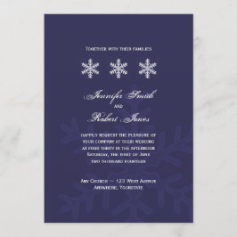 Navy Blue Snowflake Winter Wedding Invitation Kaart