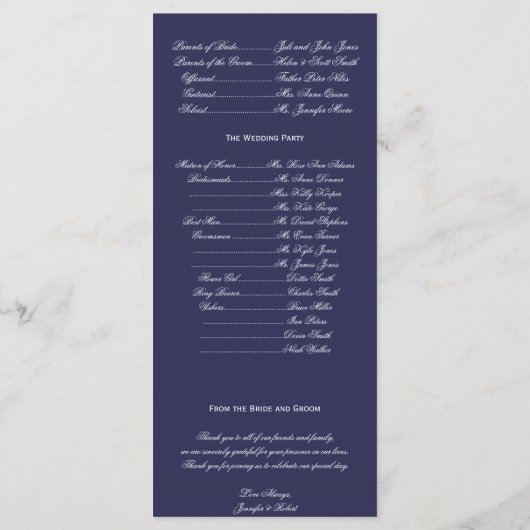 Navy Blue Snowflake Winter Wedding Programme Programmakaart (Achterkant)