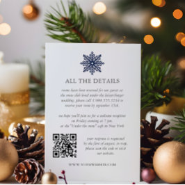 Navy Blue Snowflake Winter WEDDING QRCode Details Informatiekaartje