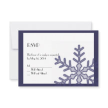 Navy Blue Snowflake Winter Wedding Response Card