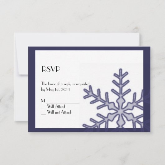 Navy Blue Snowflake Winter Wedding Response Card RSVP Kaartje (Voorkant)