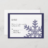 Navy Blue Snowflake Winter Wedding Response Card RSVP Kaartje (Voorkant / Achterkant)