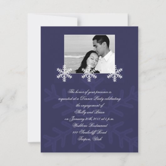 Navy Blue Snowflake Winter Wedding Verloving Kaart (Voorkant)