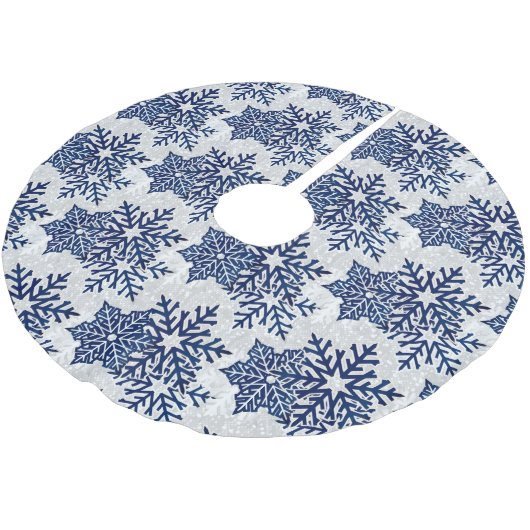 Navy Blue Snowflakes Kerstboom Rok (Gekanteld)