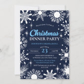 Navy Blue Snowflakes kerstdiner Kaart (Voorkant)