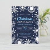 Navy Blue Snowflakes kerstdiner Kaart (Staand voorkant)