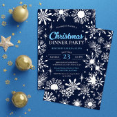 Navy Blue Snowflakes kerstdiner Kaart