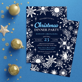 Navy Blue Snowflakes kerstdiner Kaart