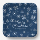 Navy Blue Snowflakes Kerstfeest Papieren Bordje (Voorkant)