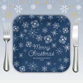 Navy Blue Snowflakes Kerstfeest Papieren Bordje