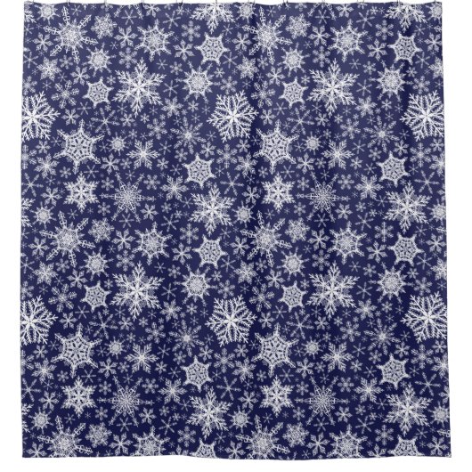 Navy Blue Snowflakes Pattern kerstadecor Douchegordijn (Voorkant)