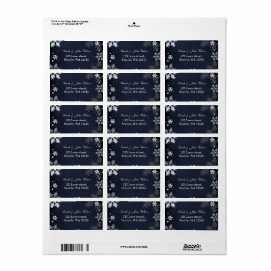 navy blue snowflakes return address label (Full Sheet)